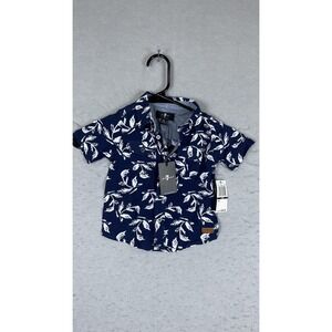 7 For All Mankind Shirt Boys 12M Blue Tropical Print Short Sleeve Button Up Camp
